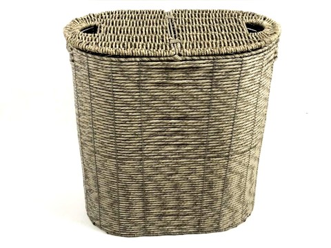 Exquisite Oval PE Twisted Laundry Hamper with Binding Weave and Cut-out Handles on Lid and Trunk